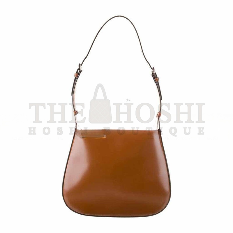 Pra*a CLEO BRUSHED LEATHER SHOULDER BAG WITH FLAP IN TOBACCO 1BD303 (24*19*6cm) Master Quality