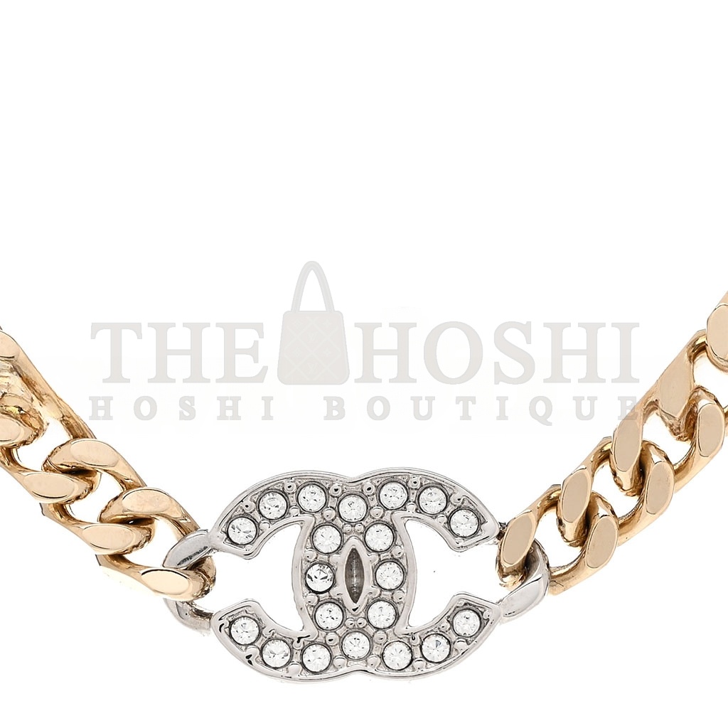 Ch**el CRYSTAL CHAIN CC LINK CHOKER GOLD SILVER 1388448 Master Quality