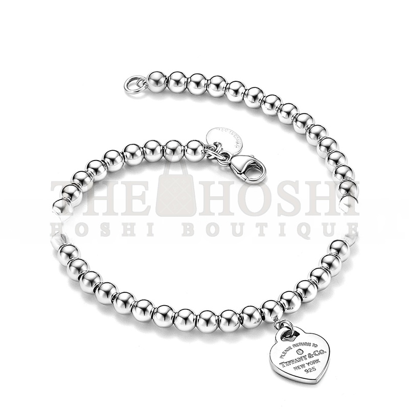 T*f*ny STERLING SILVER WITH D1am0nd HEART TAG BEAD BRACELET 6853255 Master Quality