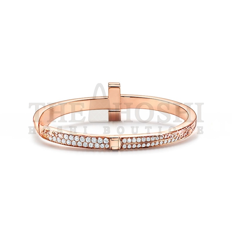 T*f*ny T1 WIDE D1am0nd HINGED BANGLE IN ROSE GOLD 68127289 Master Quality