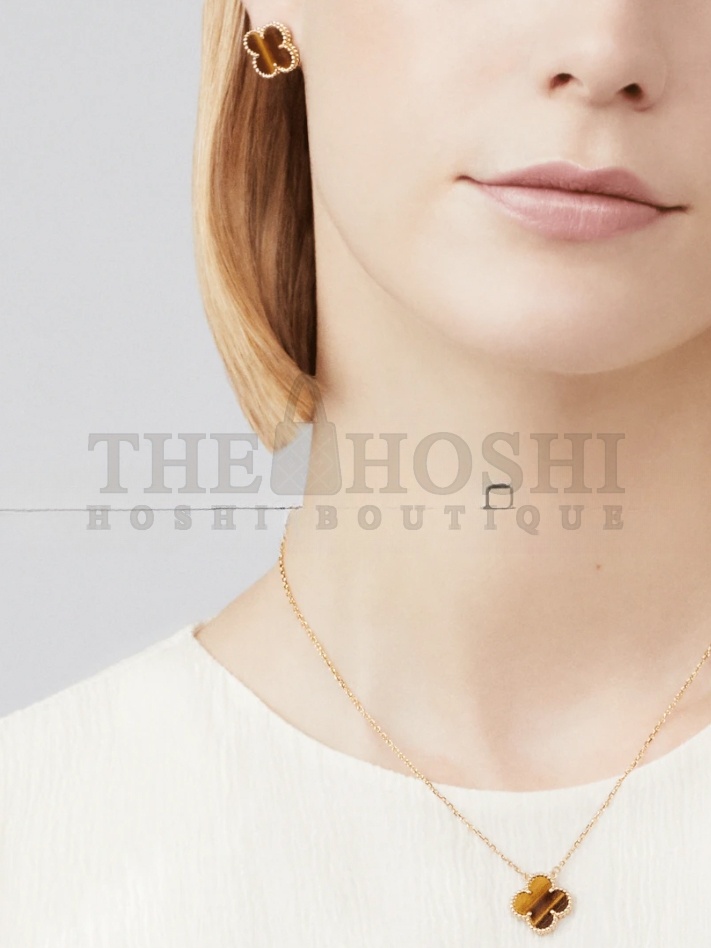 V*n Cl**f ARPELS VINTAGE ALHAMBRA EARRINGS - YELLOW GOLD, TIGER EYE VCARD40500 Master Quality