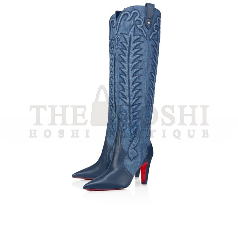 Chr1st1an LOUBOUTIN NAPPA LEATHER AND DENIM BOOTS Master Quality