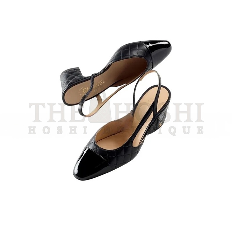 Ch**el SLINGBACKS LAMBSKIN & PATENT CALFSKIN BLACK G39220 Y55956 94305 Master Quality
