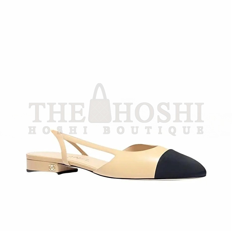 Ch**el SLINGBACKS GOATSKIN & GROSGRAIN BEIGE & BLACK G31319 Y50006 C8378 Master Quality