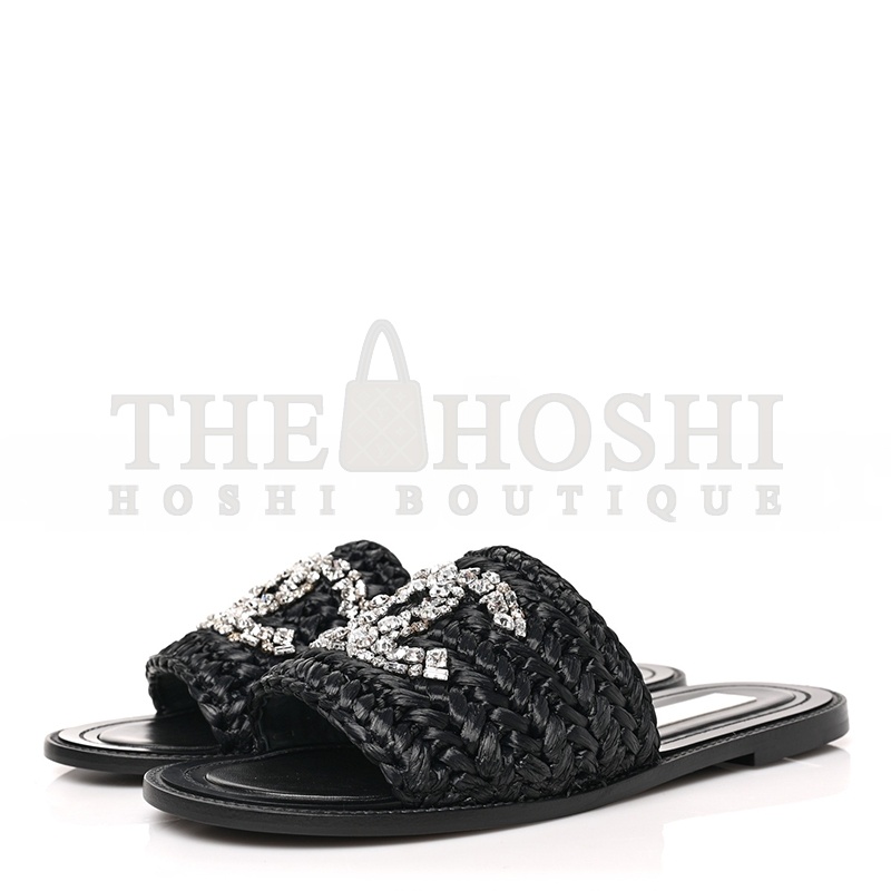 Ch**el RAFFIA CRYSTAL CC MULES SANDALS 1319546 Master Quality