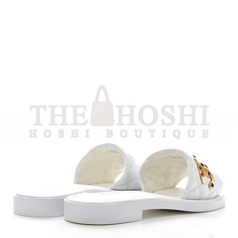 Ch**el MULES SHINY GOATSKIN &amp; METAL WHITE G38794 X56519 0N778 Master Quality