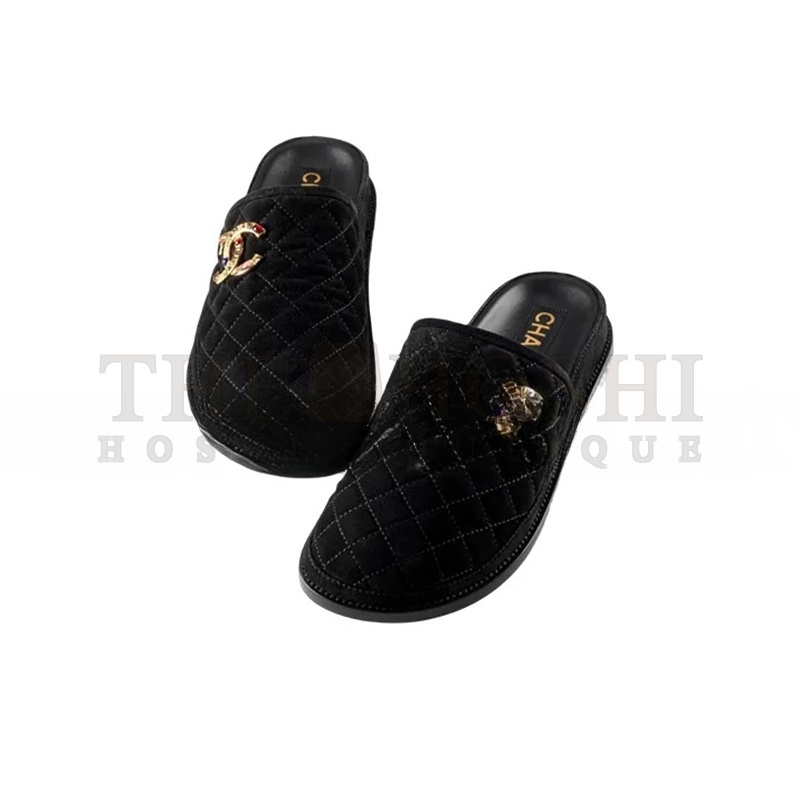 Ch**el MULES SUEDE CALFSKIN & METAL BLACK G38648 X56518 94305 Master Quality