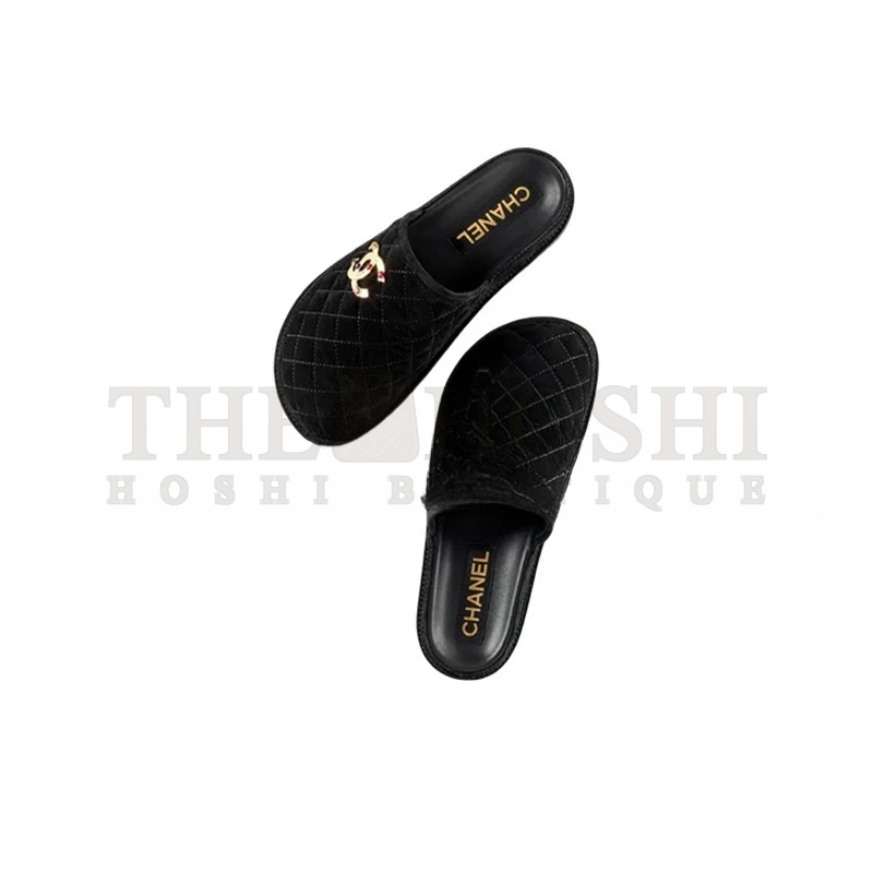 Ch**el MULES SUEDE CALFSKIN & METAL BLACK G38648 X56518 94305 Master Quality