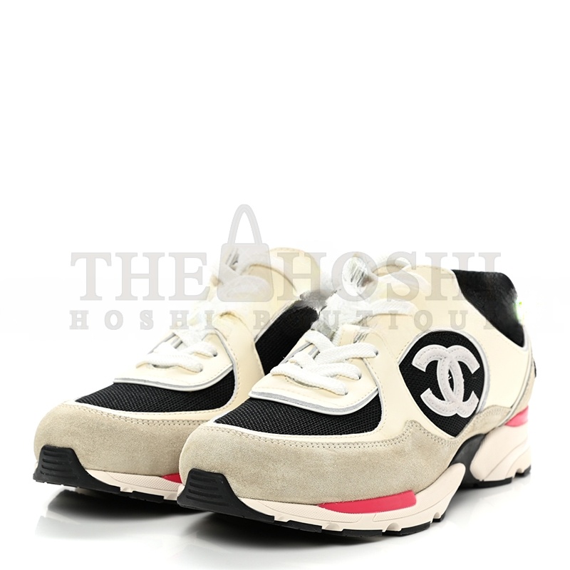 Ch**el SNEAKERS CALFSKIN, MESH &amp; SUEDE CALFSKIN IVORY, BLACK &amp; BEIGE G39066 Y55828 K4292 Master Quality