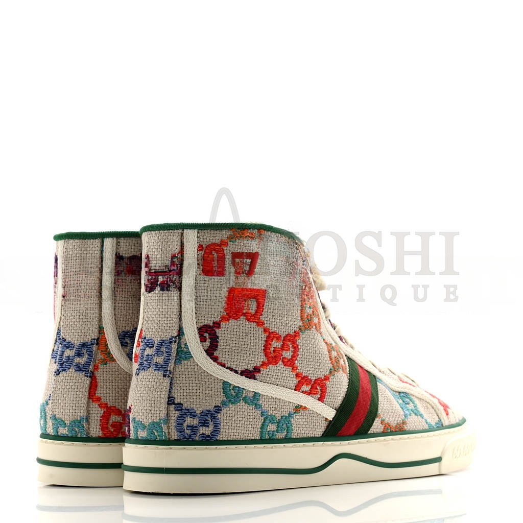 Gvc*1 LINEN PSYCHEDELIC MINI GG MONOGRAM MENS 1977 TENNIS HIGH TOP SNEAKERS Master Quality