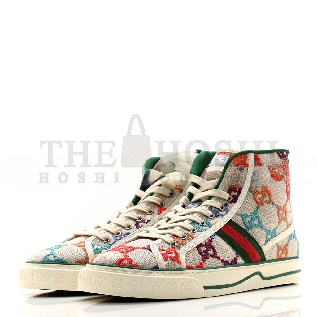 Gvc*1 LINEN PSYCHEDELIC MINI GG MONOGRAM MENS 1977 TENNIS HIGH TOP SNEAKERS Master Quality
