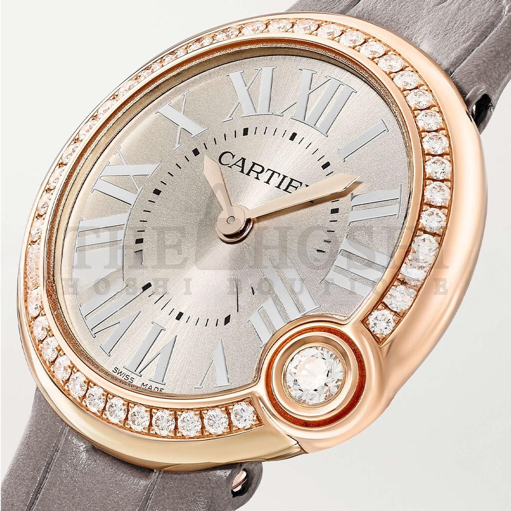 Ca*t1er BALLON BLANC DE Ca*t1er 30MM 18-KARAT ROSE GOLD, ALLIGATOR AND D1am0nd WATCH WJBL0008 Master Quality