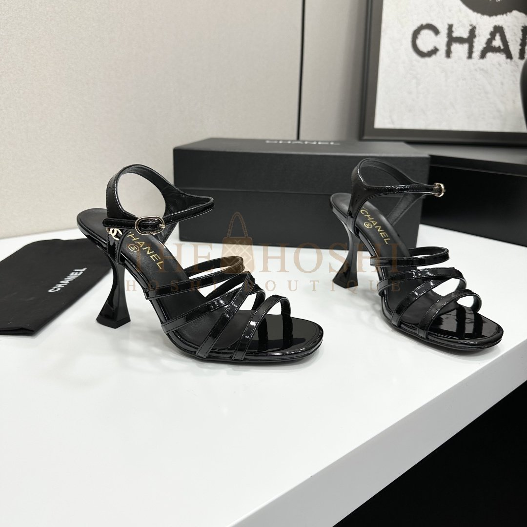 Ch**el 2025 Strappy High Heel Sandals with Logo Buckle
